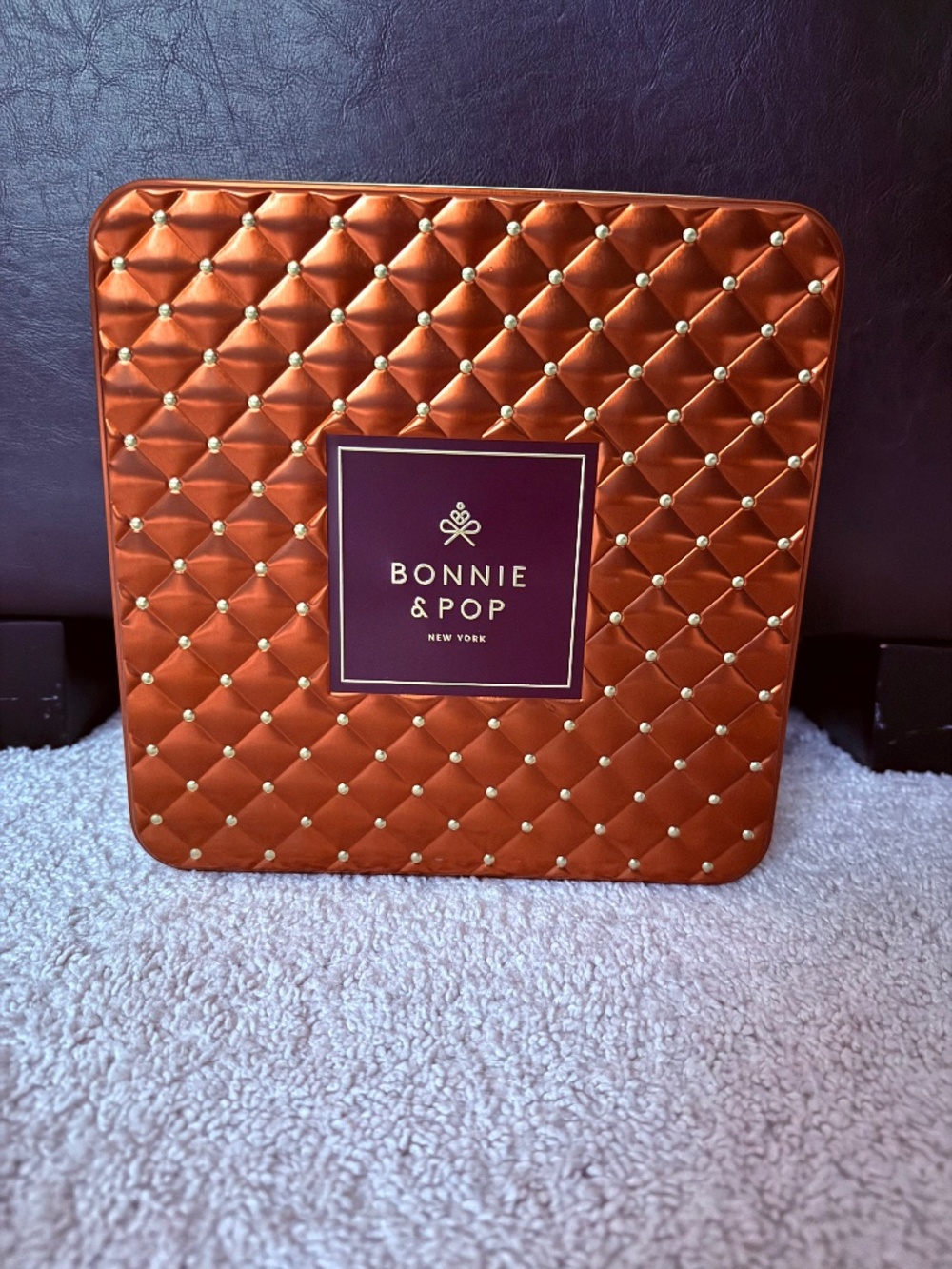 Copper Quilted Decorative Metal Storage Tin Keepsake Gift Box 9" Bonnie & Pop
